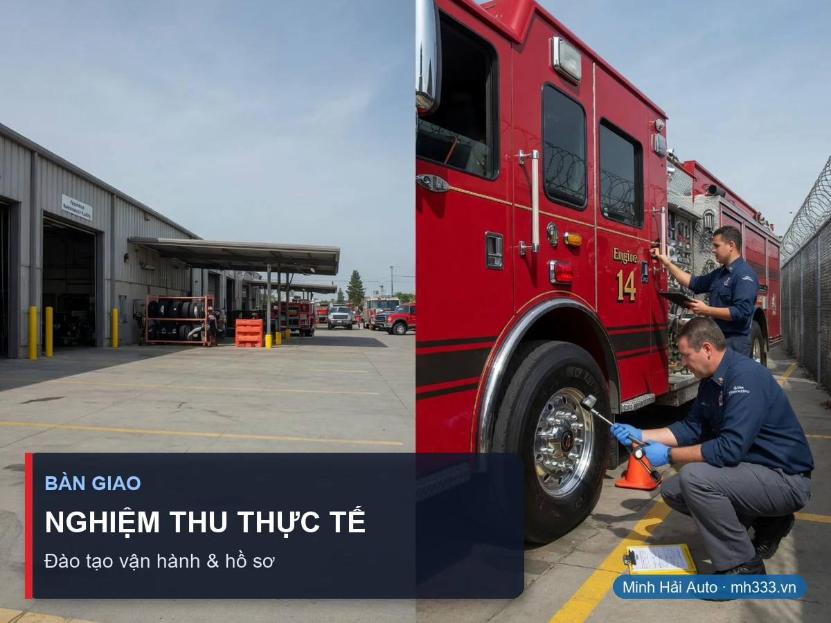 Nghiệm thu bàn giao xe cứu hỏa trước khi đưa vào trực chiến