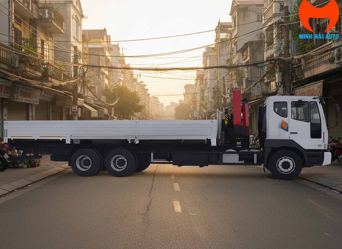 Nội thất cabin xe tải Daewoo Novus gắn cẩu 10 tấn.