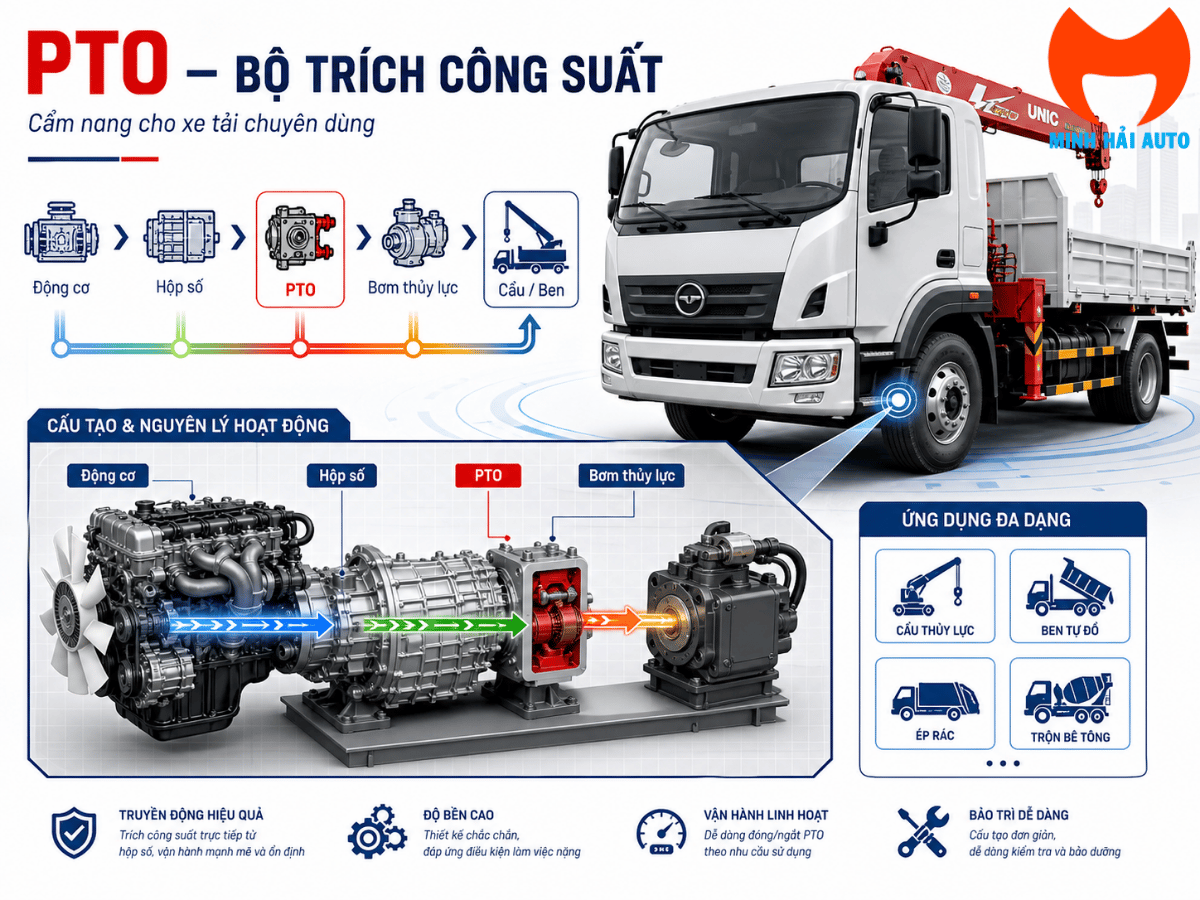 PTO bộ trích công suất HYVA điện từ cho xe tải Isuzu Hino 2026
