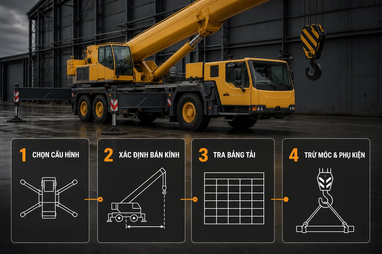Cách đọc biểu đồ tải xe cẩu bánh lốp Quy trình bốn bước đọc biểu đồ tải xe cẩu bánh lốp