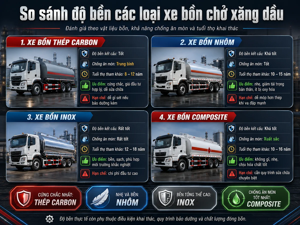 So sánh vật liệu bồn xăng dầu thép carbon và inox So sánh vật liệu bồn xăng dầu thép carbon và inox