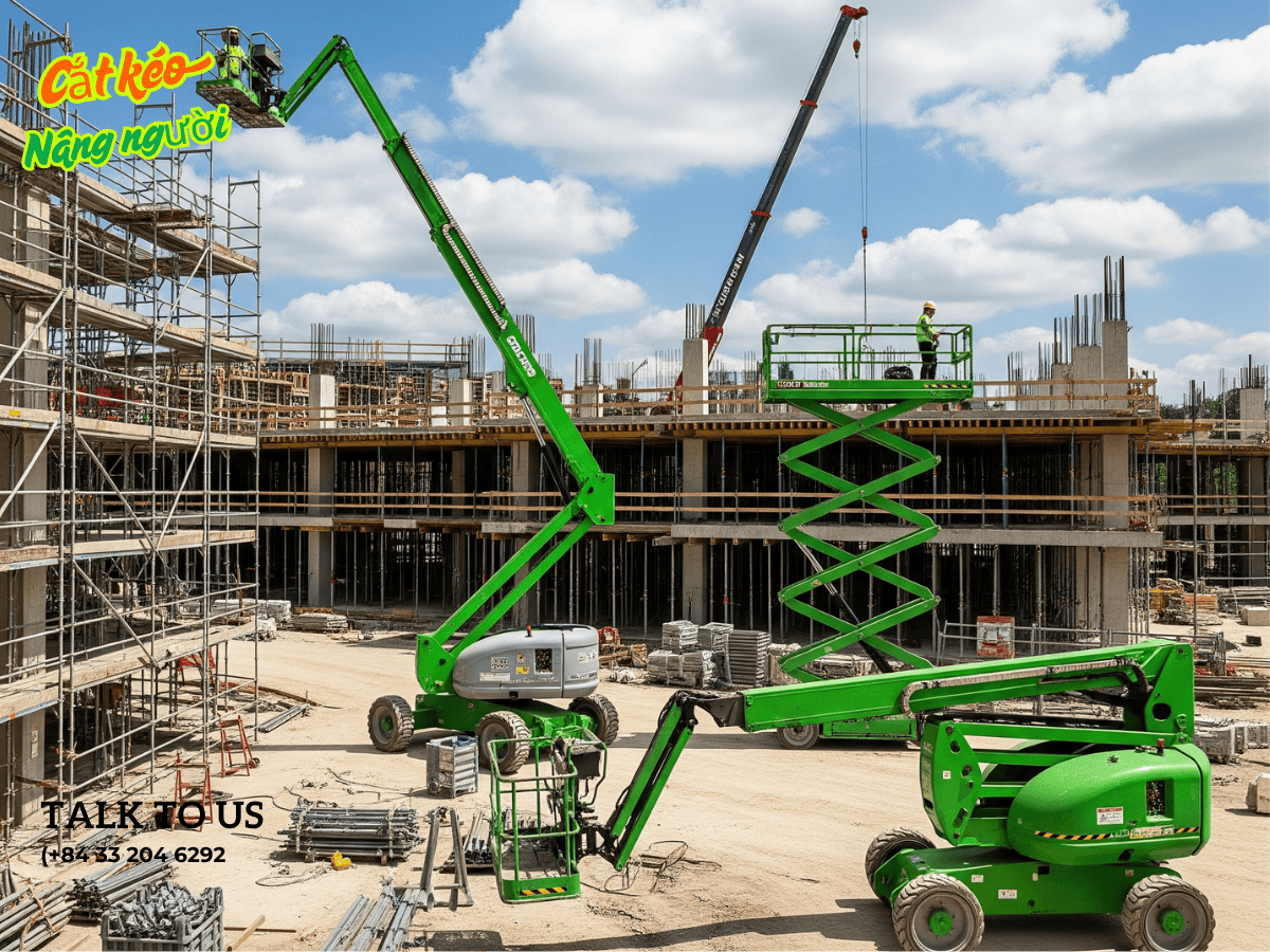 So sánh xe nâng người Z-Boom và xe cắt kéo tại công trường