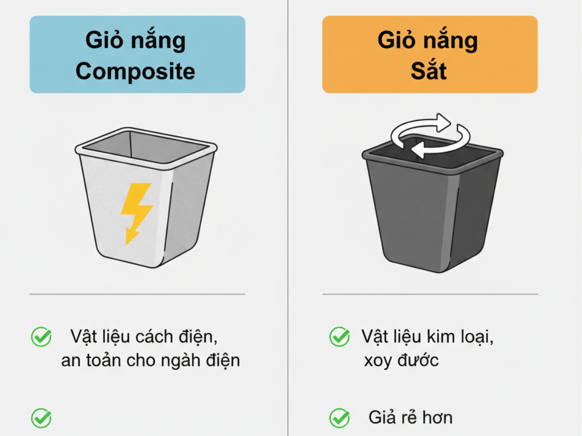 So sánh giỏ nâng composite và giỏ nâng sắt trên xe tải gắn cẩu