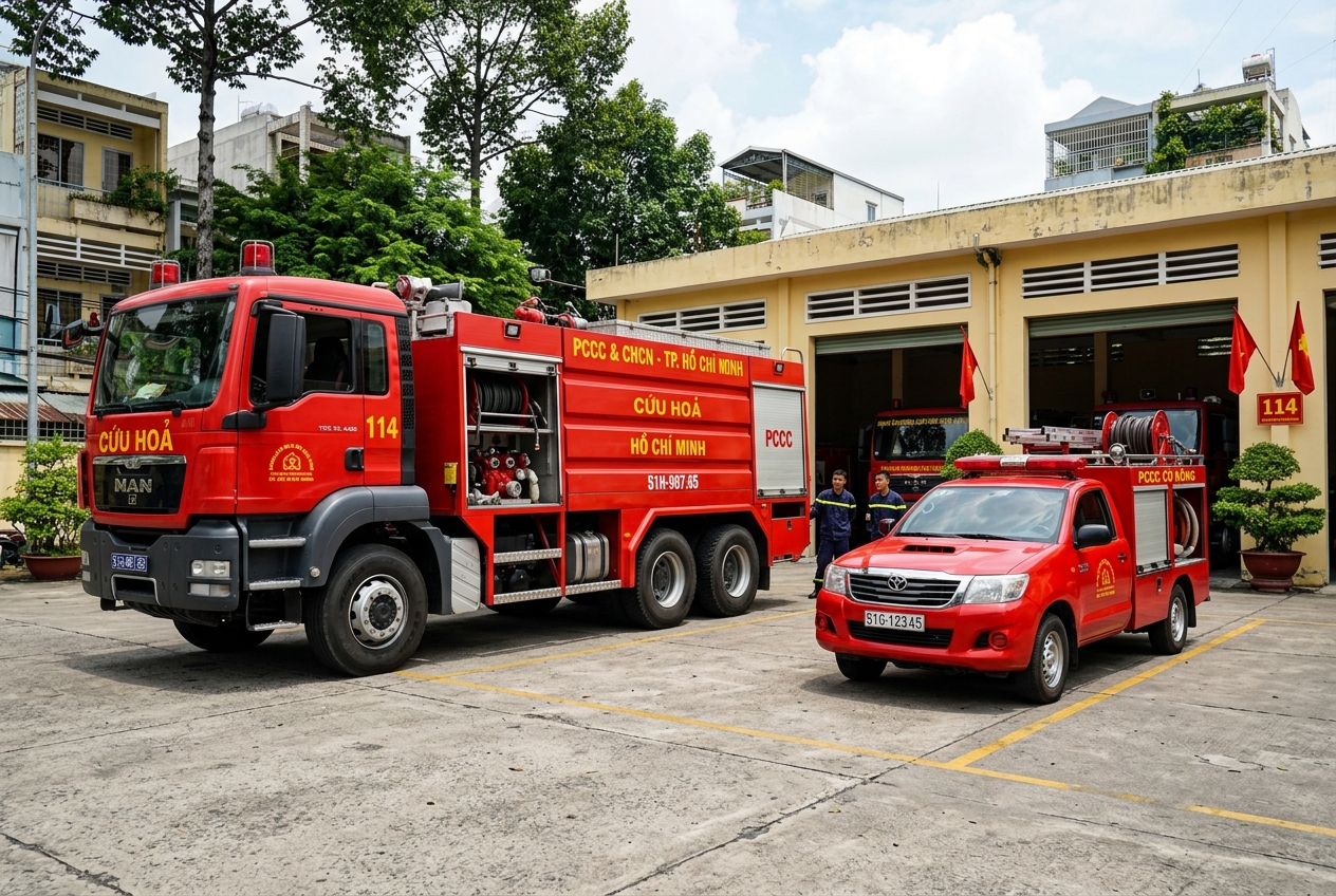 So sánh kích thước xe cứu hỏa lớn và xe chữa cháy mini