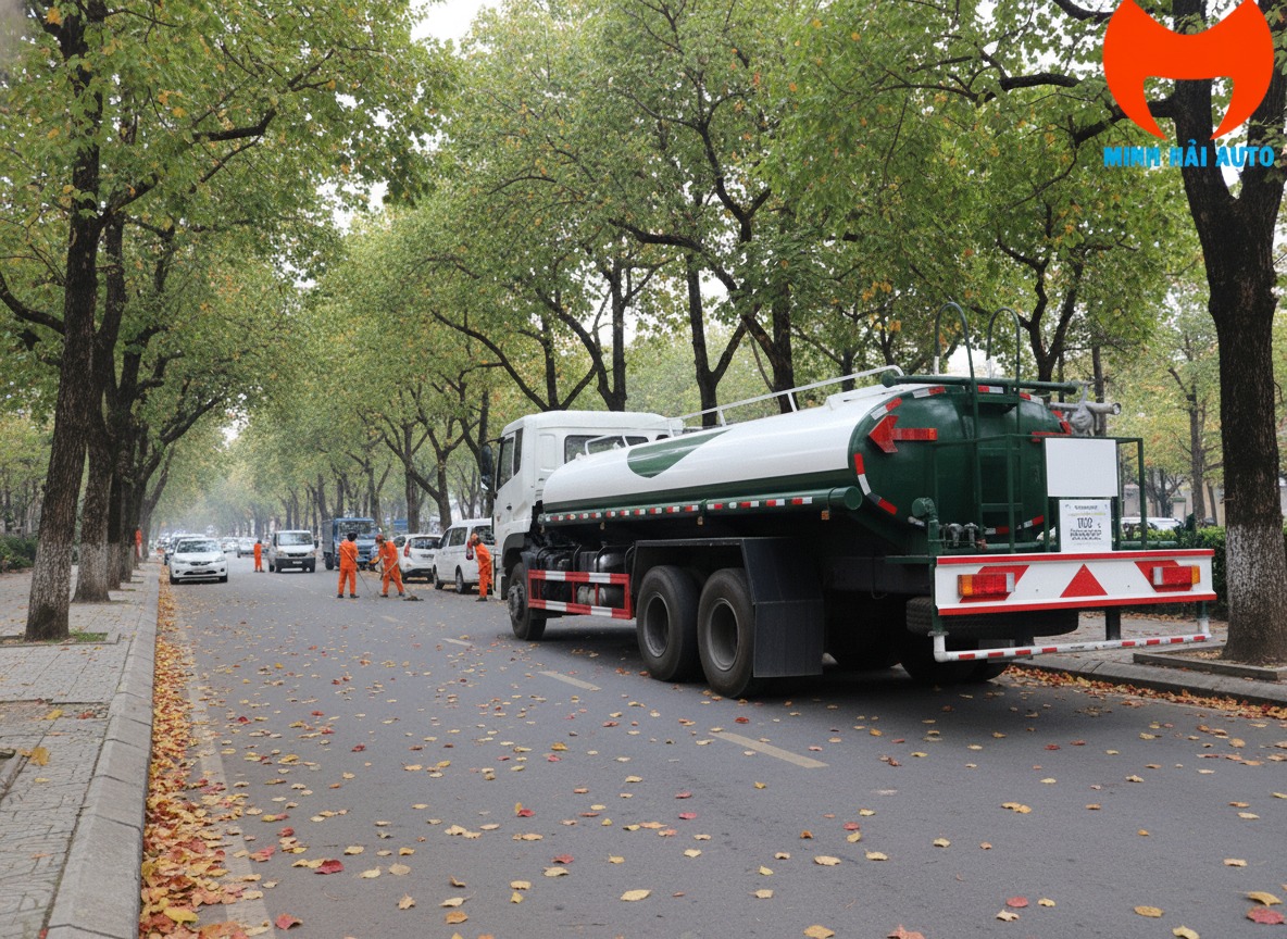 Súng phun cao áp của xe bồn phun nước 13 khối với khả năng phun xa, mạnh mẽ.