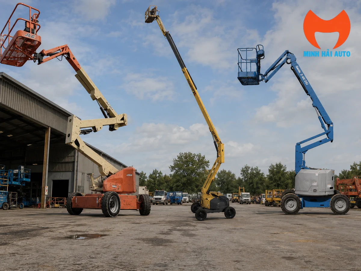 Thuê xe nâng người boom lift tại TPHCM cho công trình ngoài trời