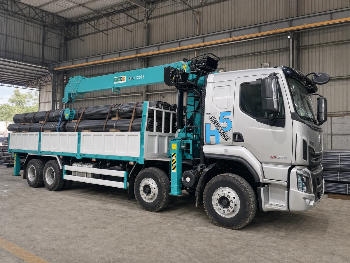 Thùng dài 8,2 m Chenglong H5 chở thép công trình