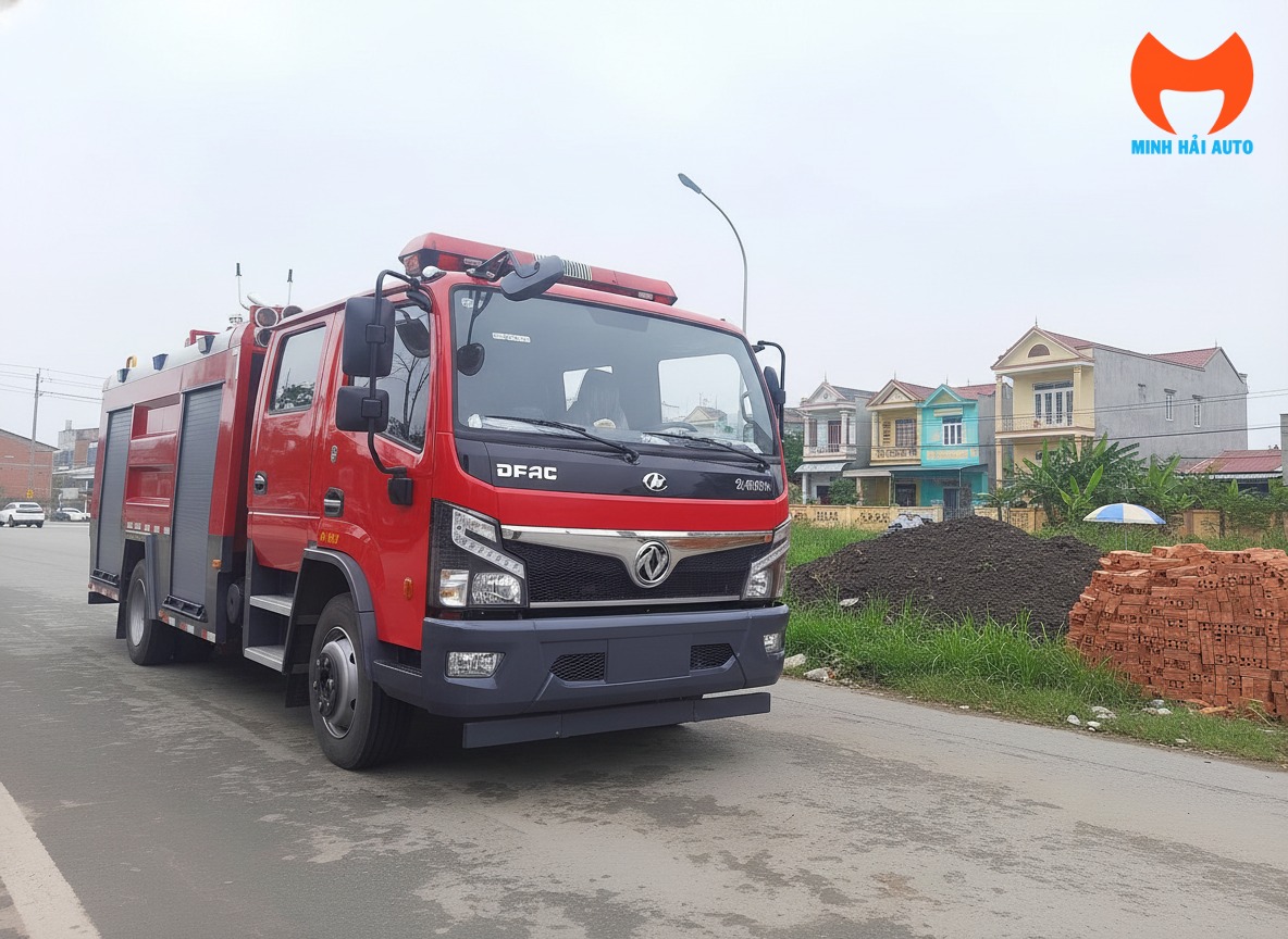 Toàn cảnh xe cứu hỏa Dongfeng 5 khối nhập khẩu chính hãng.