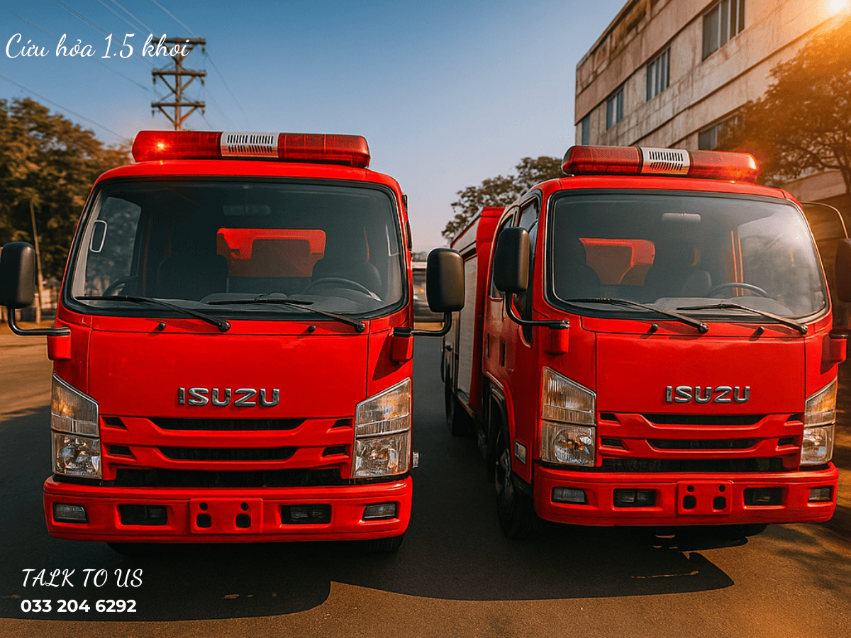 Toàn cảnh xe cứu hỏa isuzu 1.5 khối do Minh Hải Auto phân phối