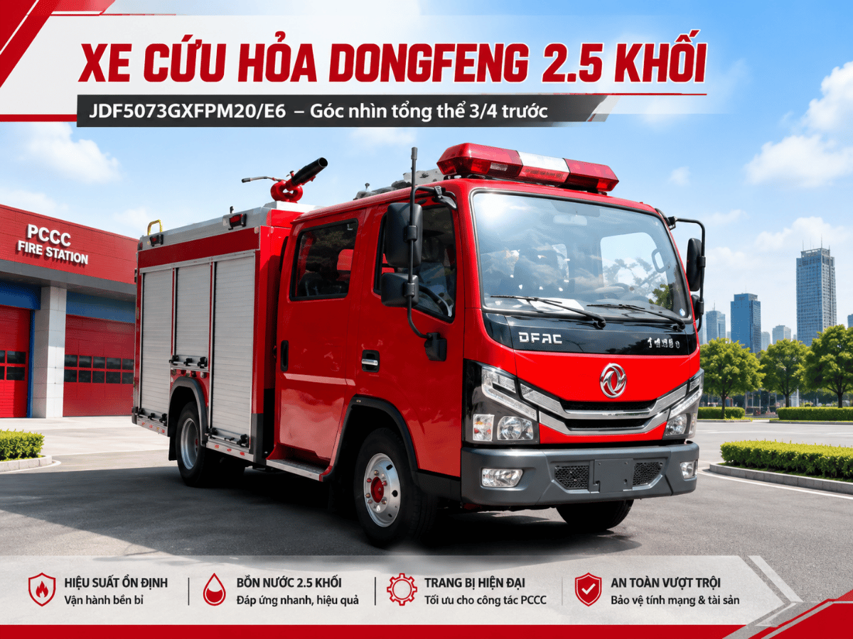 tổng thể xe cứu hỏa Dongfeng 2.5 khối JDF5073 góc 34 trước