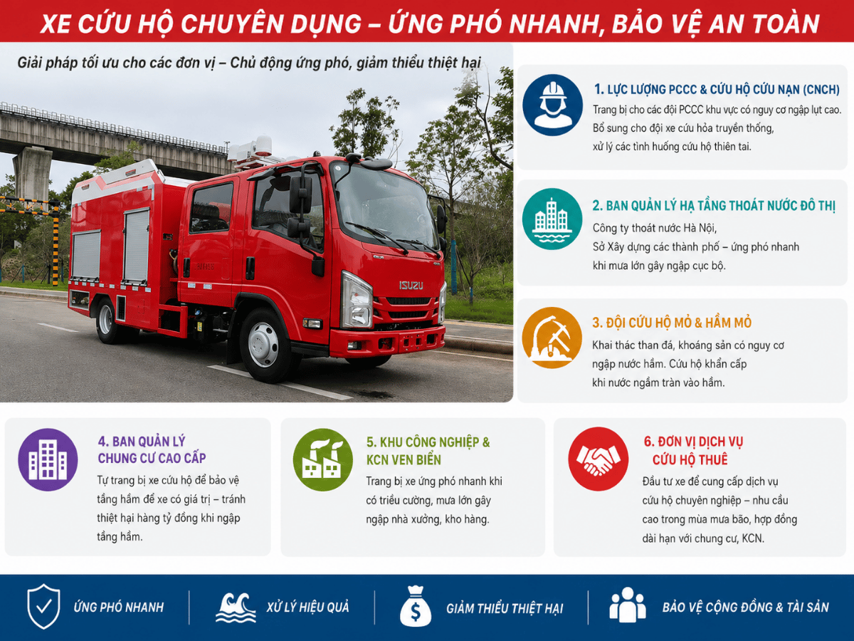 Ứng dụng xe cứu hộ cấp thoát nước chống ngập đô thị