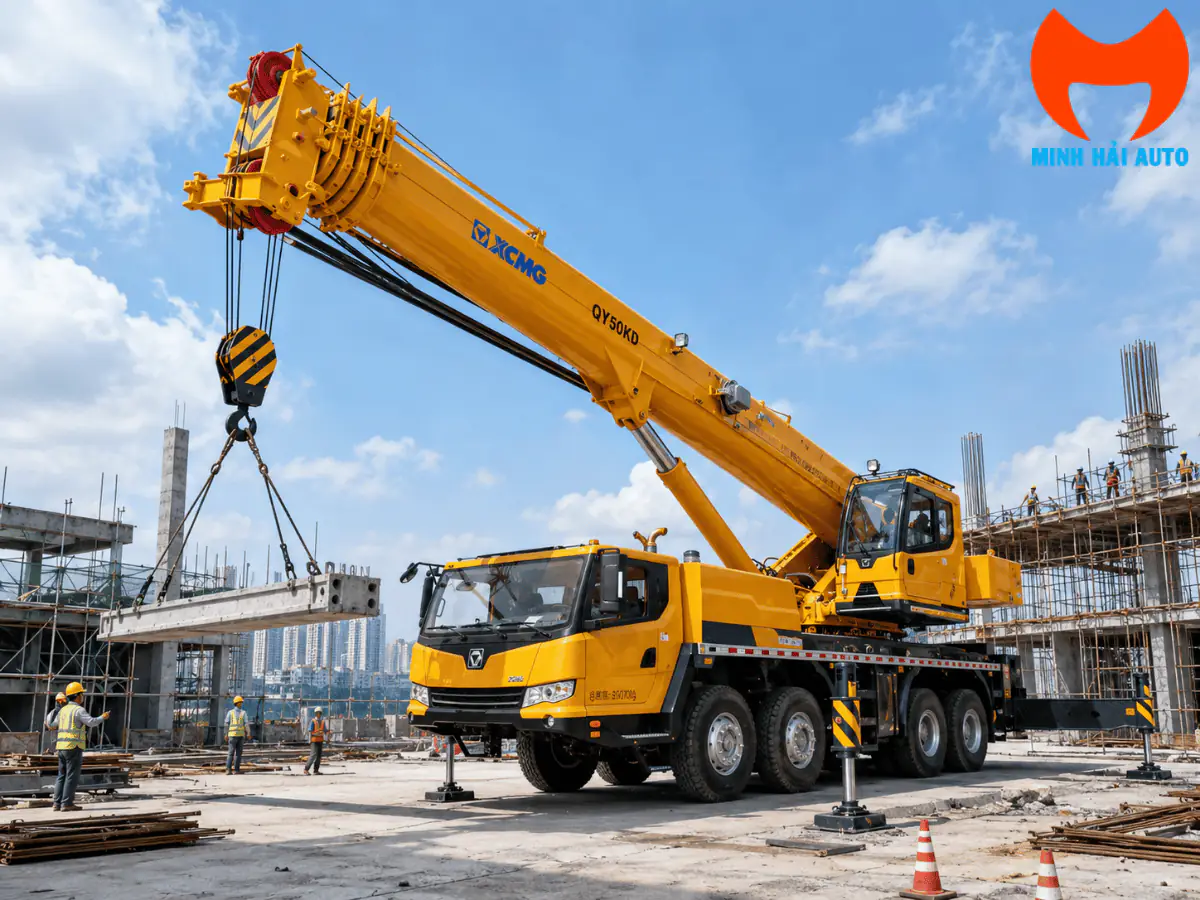 Minh họa xe cẩu XCMG trong khu vực thi công