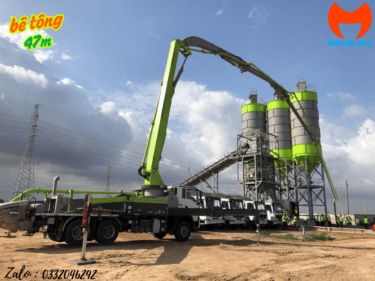 Biểu đồ tầm vươn và kích thước của xe bơm bê tông 47m ZOOMLION 47X-5RZ.