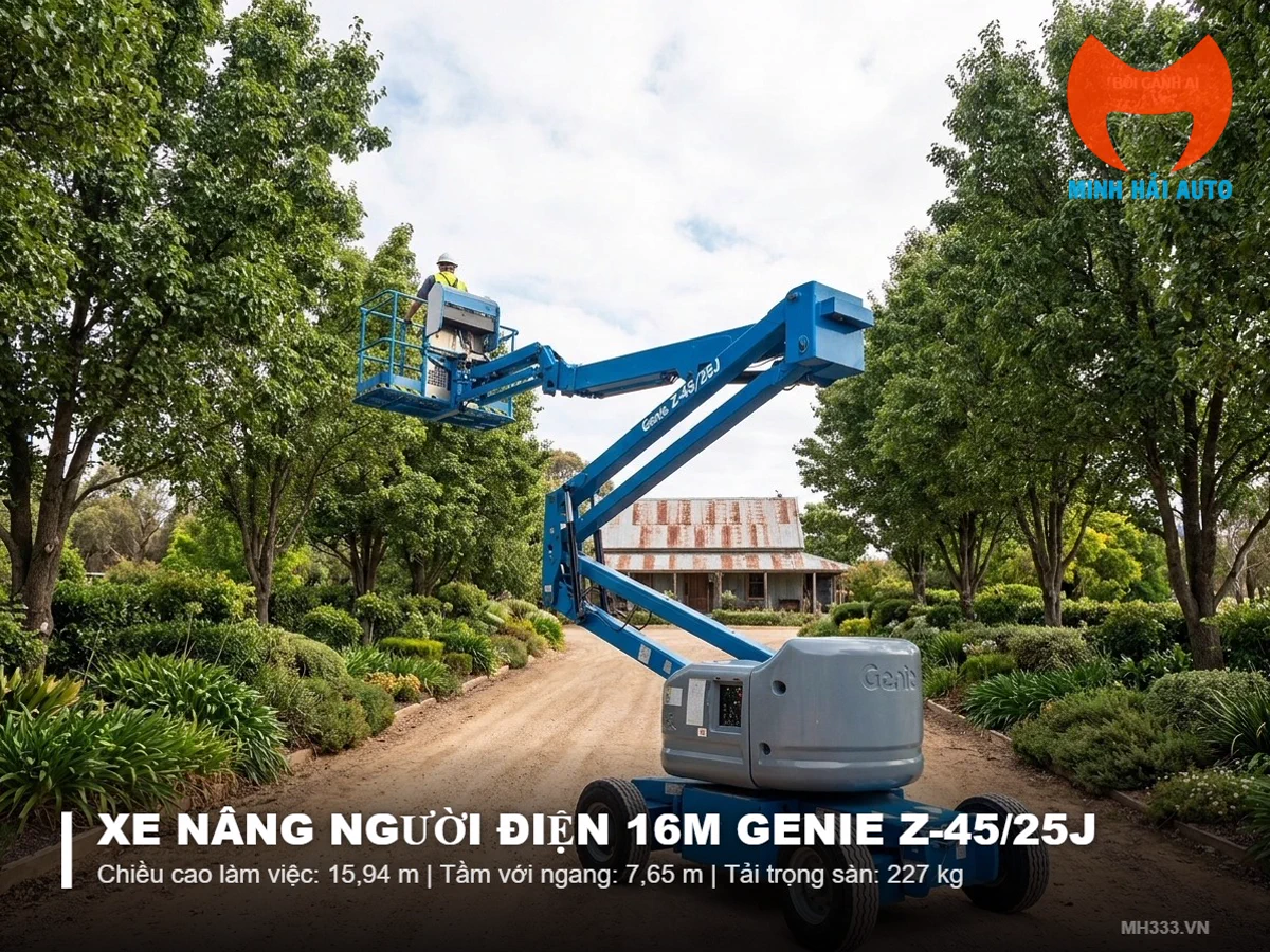 Xe boom lift điện Genie 16m Z-45/25J DC tầm với ngang 7,65 m