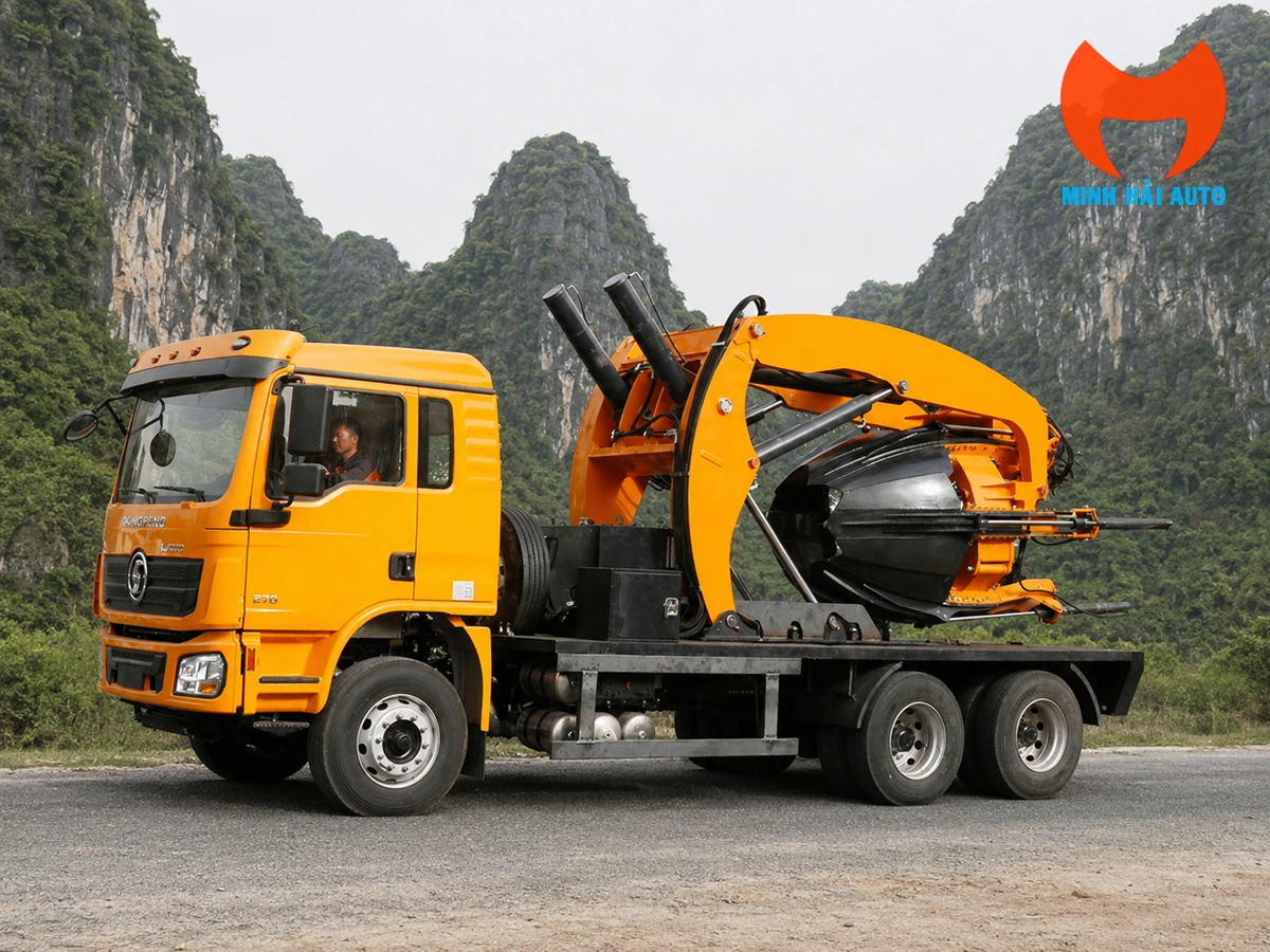 Xe bứng cây chuyên dùng 3 chân Dongfeng gắn hệ thống lưỡi đào thủy lực vòm lớn
