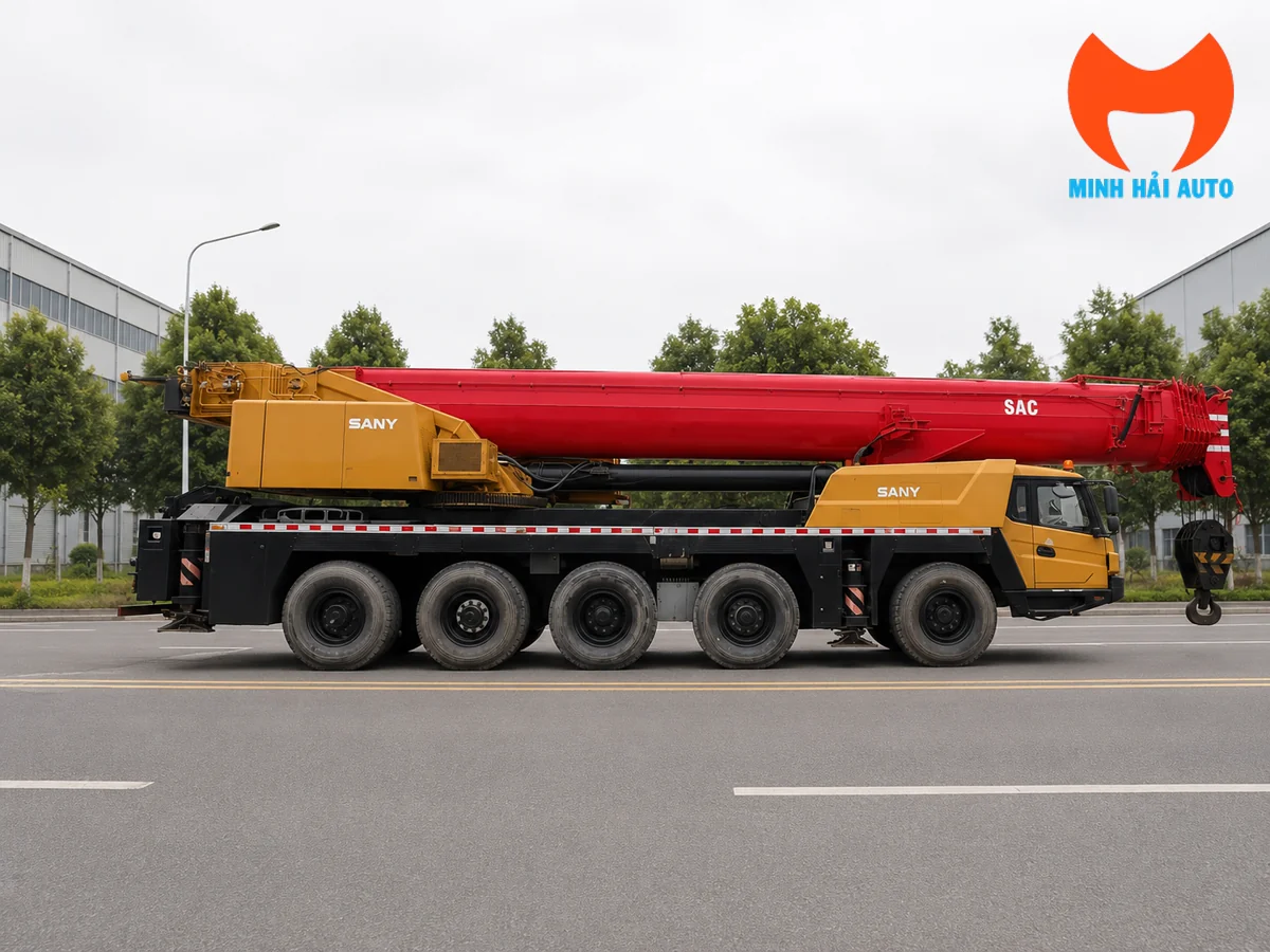 Xe cẩu bánh lốp SANY nhiều trục nhìn từ bên hông
