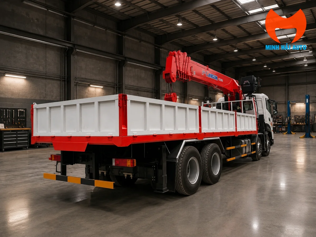 Xe cẩu thùng 15 tấn nhìn từ phía sau thùng hàng