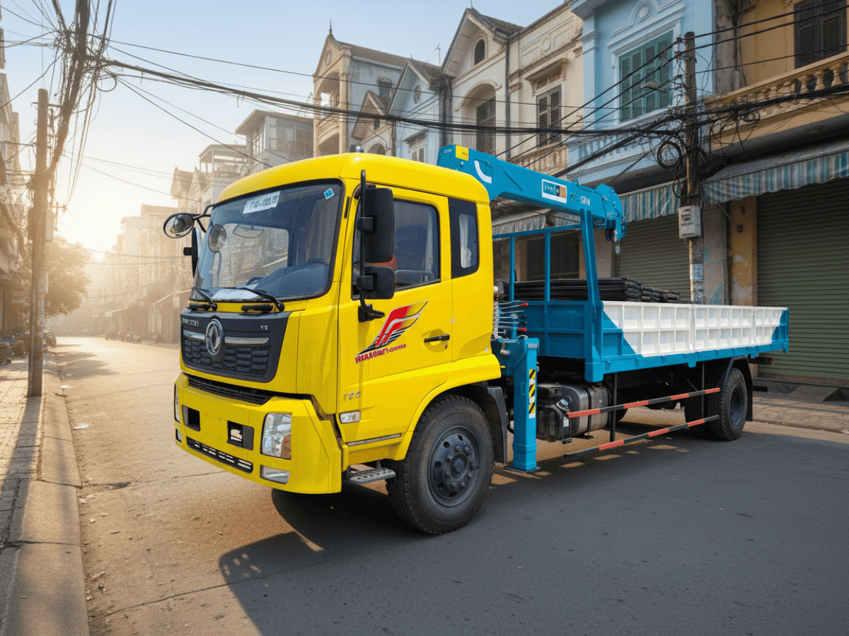 Xe cau tu hanh 5 tan Hyundai Everdigm HLC-5014 gan tren xe Dongfeng B180.