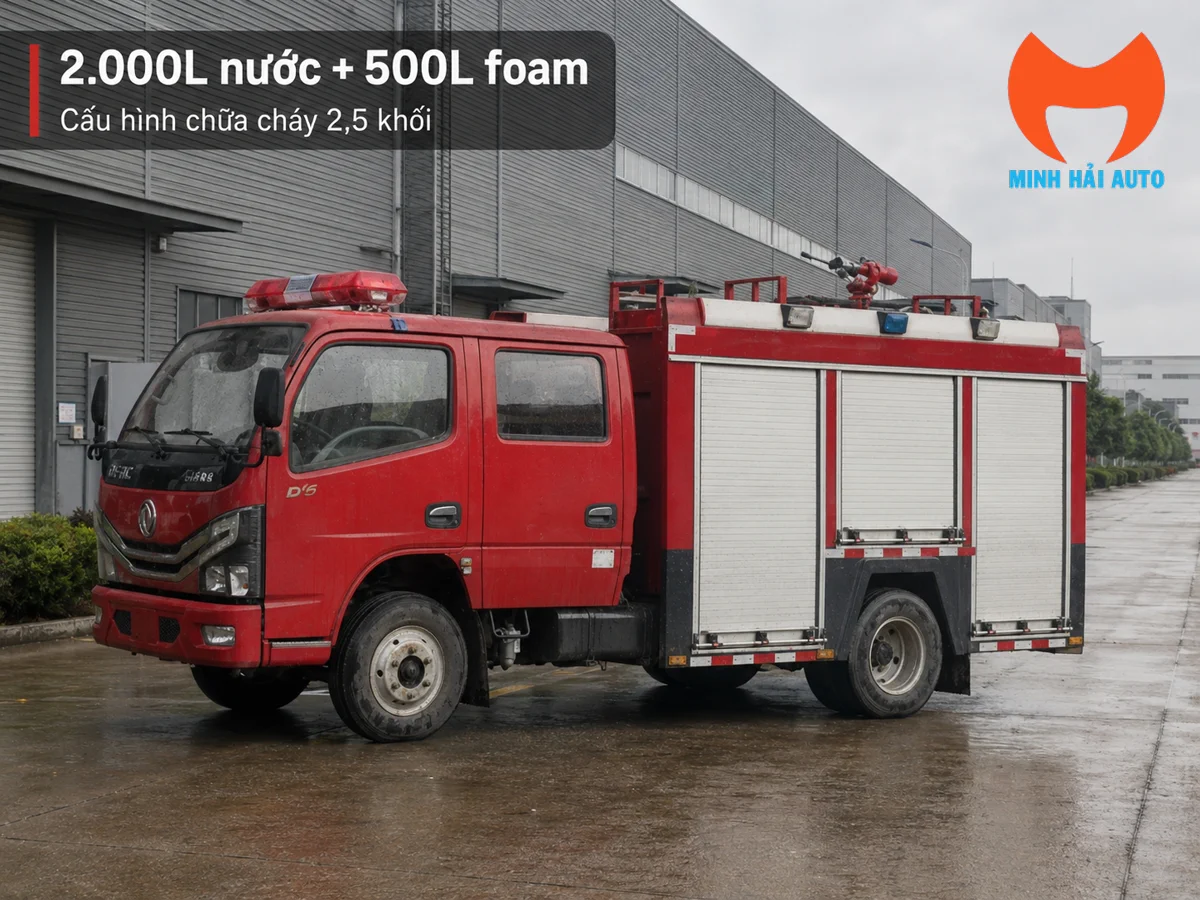 Xe chữa cháy Dongfeng cấu hình 2.000 lít nước và 500 lít foam
