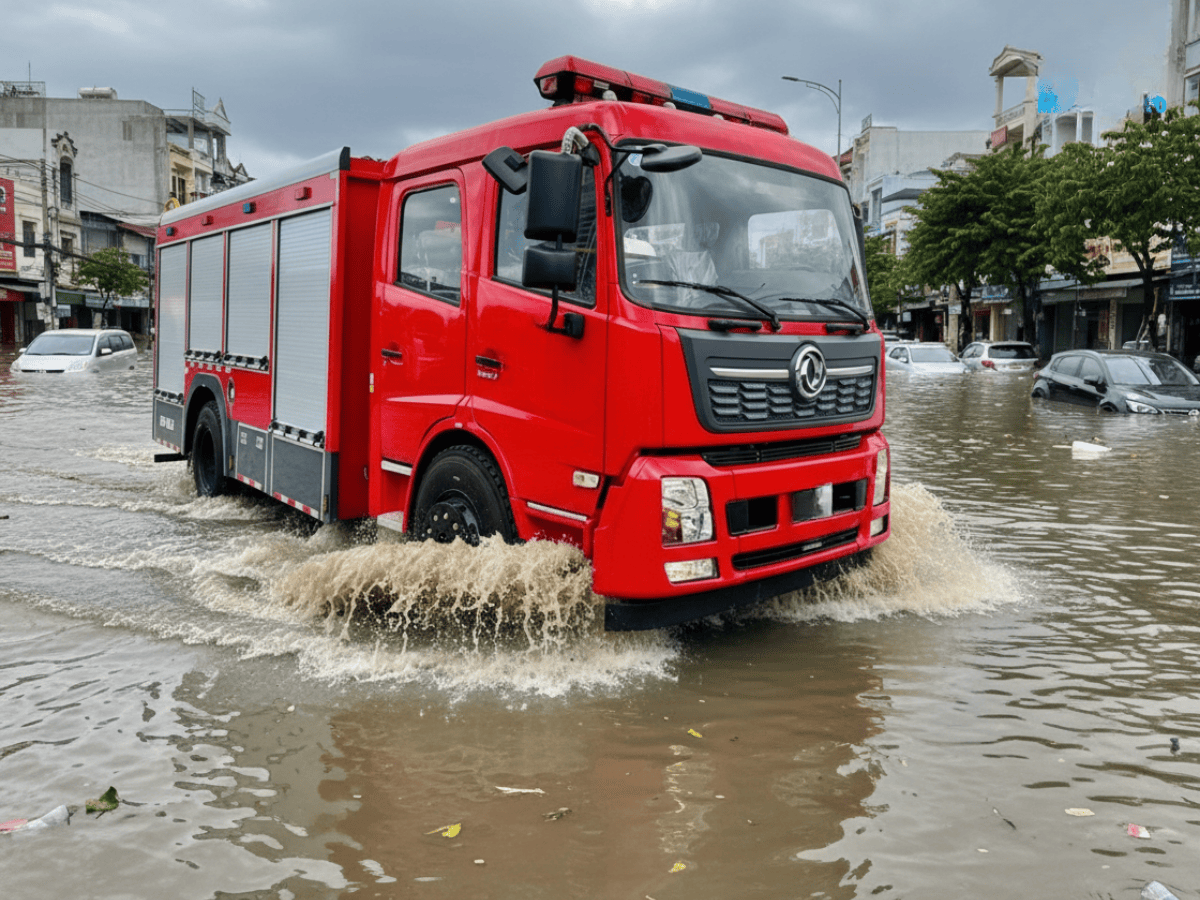 Xe chữa cháy Dongfeng 8 khối nhập khẩu đang trưng bày tại showroom Minh Hải Auto