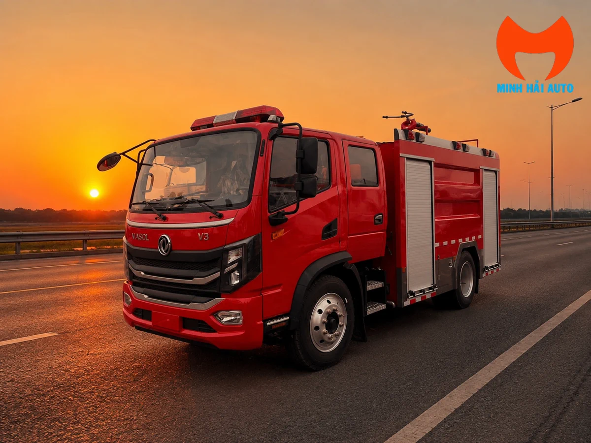 Xe chữa cháy Dongfeng cỡ lớn hơn với lăng giá trên nóc bồn