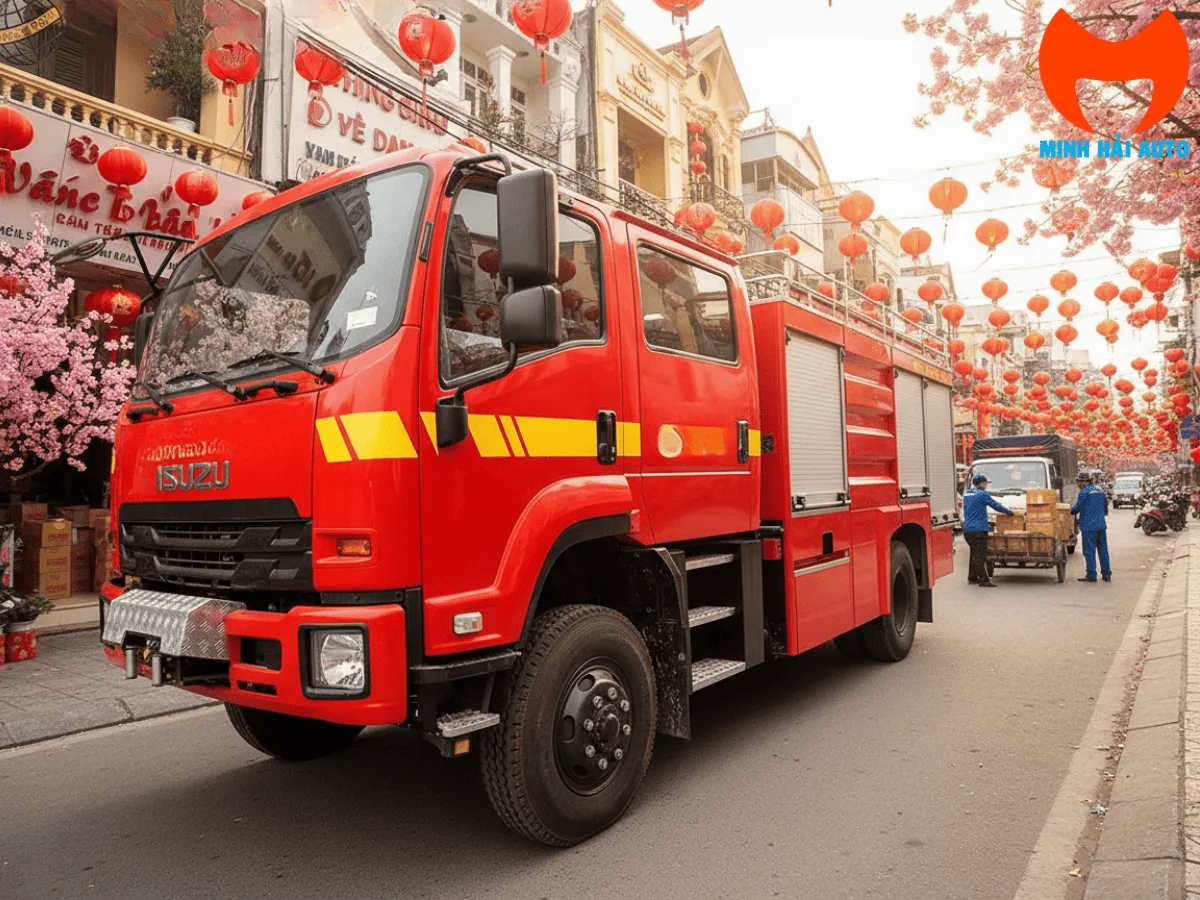 Xe chữa cháy Isuzu 4x4 cabin kép và khoang thiết bị