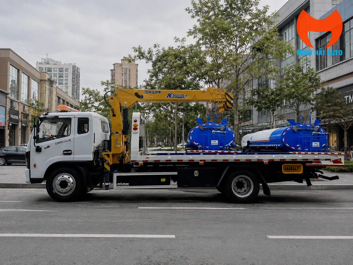 Xe Dongfeng có cẩu và sàn chở hàng chuyên dùng