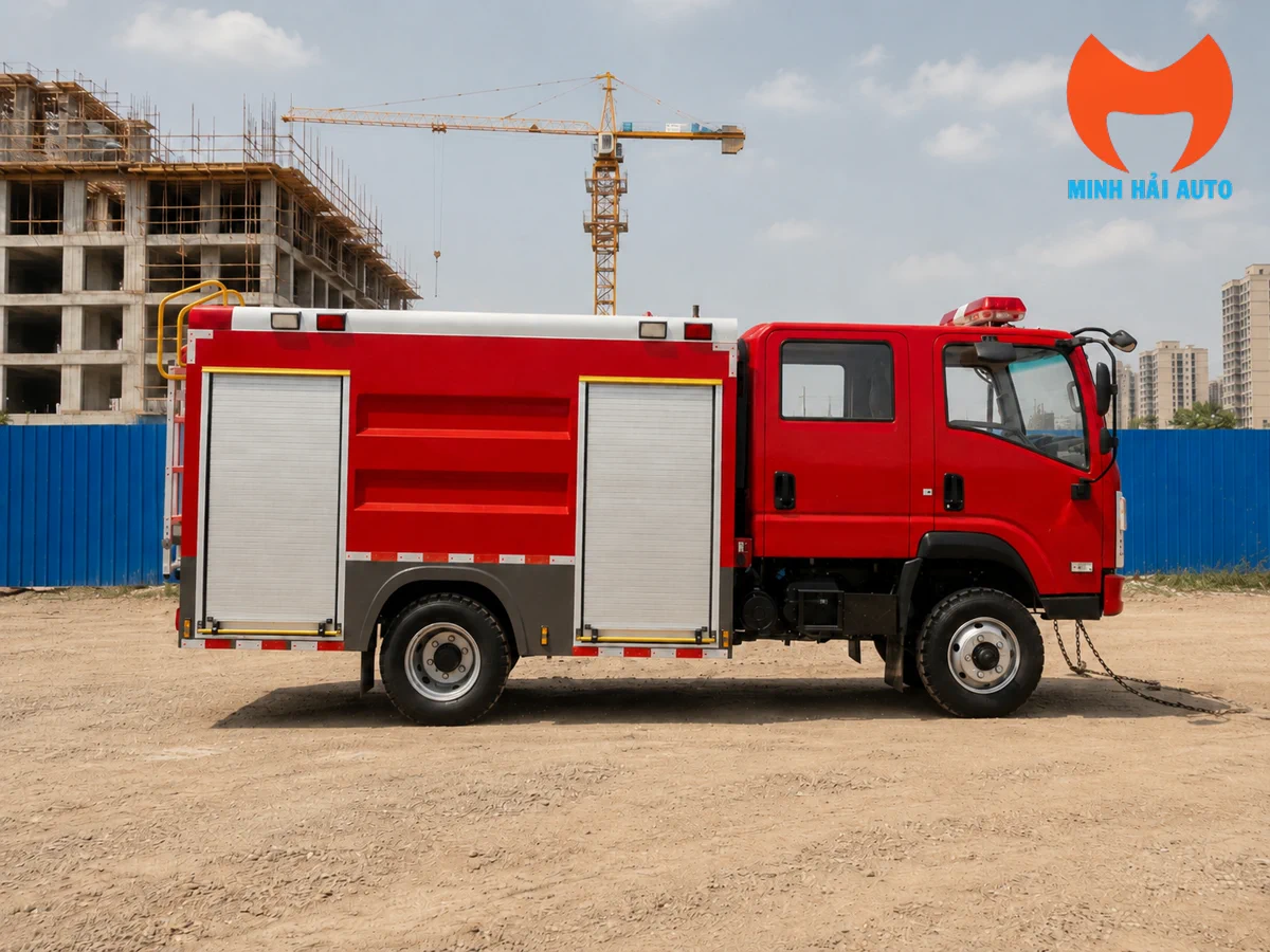 Xe cứu hỏa Dongfeng 4x4 tại công trường