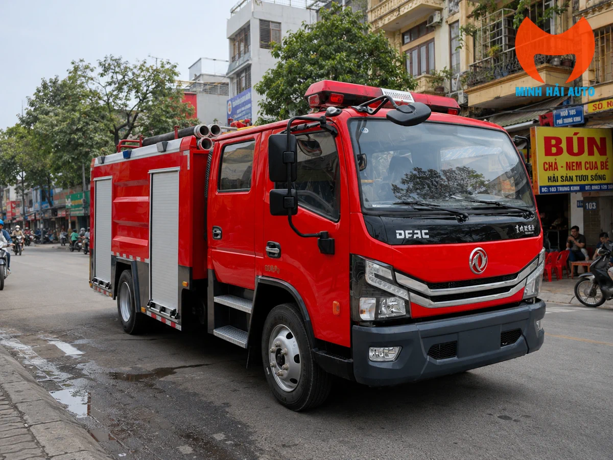 Xe cứu hỏa Dongfeng 5 khối cabin kép nhìn chéo từ phía trước bên phải
