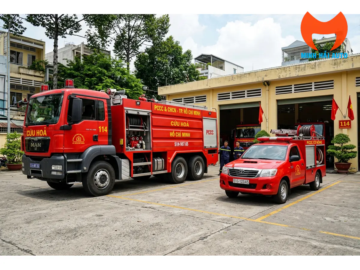 So sánh kích thước xe cứu hỏa lớn và xe chữa cháy mini