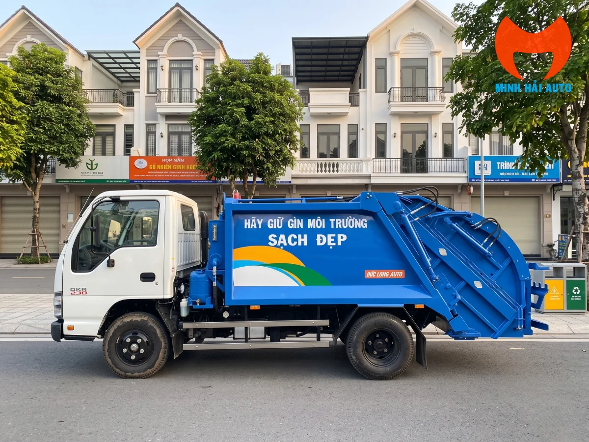 Xe ép rác Isuzu QKR 230 nhìn từ bên hông