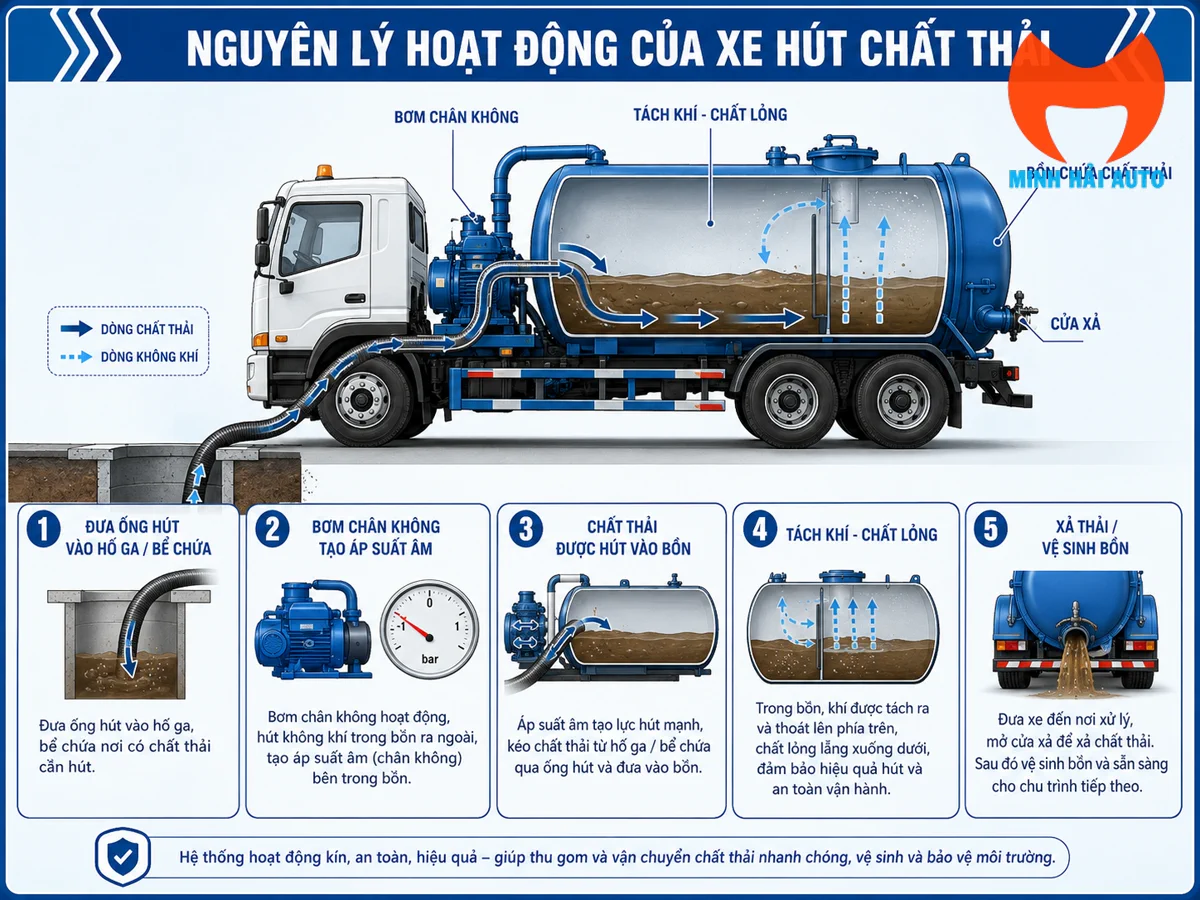 Hệ thống hút và bồn chứa trên xe hút chất thải