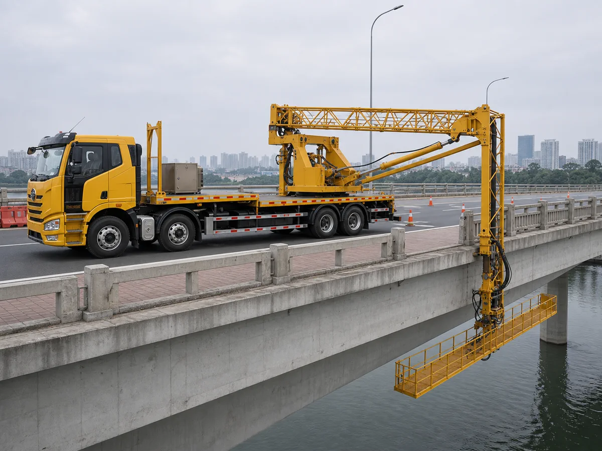 Xe kiểm tra cầu vượt lan can và vỉa hè để tiếp cận gầm cầu