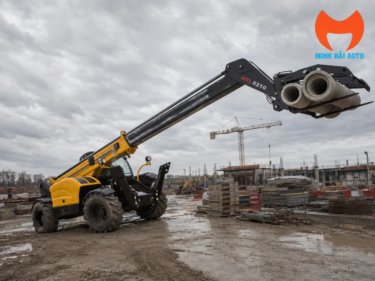 Haulotte HTL 5210 nâng ống tại công trường