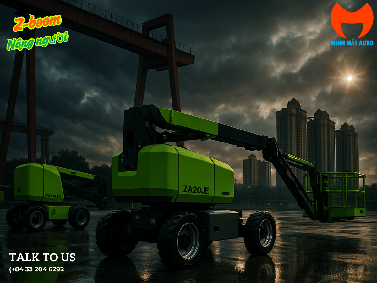 Xe nâng người Z-Boom cần gấp khúc vươn qua chướng ngại vật