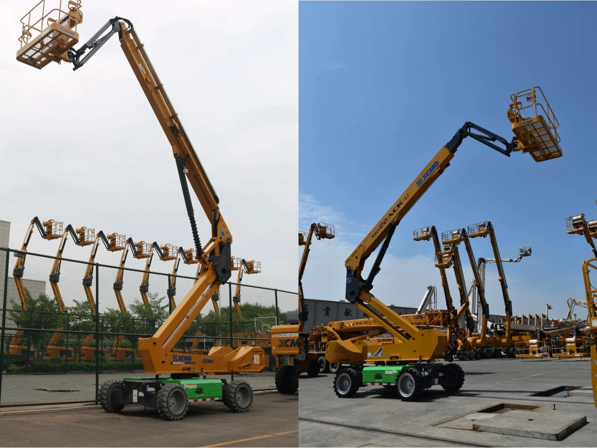Xe nâng người XCMG với cần nâng ở vị trí vươn cao