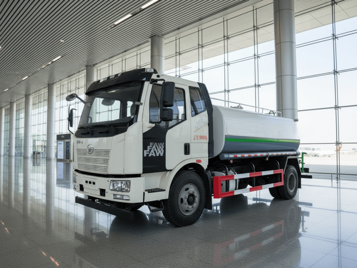 Xe bồn phun nước FAW 14 khối đang hoạt động rửa đường