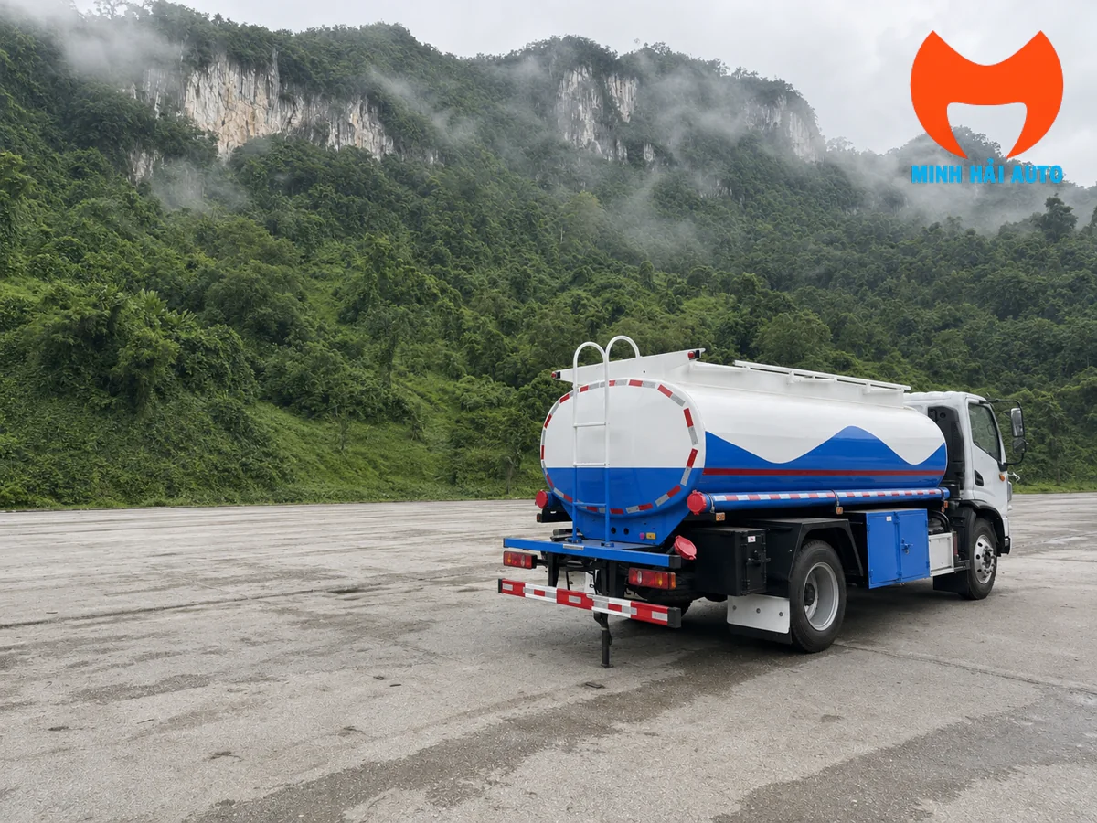 Xe phun nước rửa đường nhìn từ góc hông sau