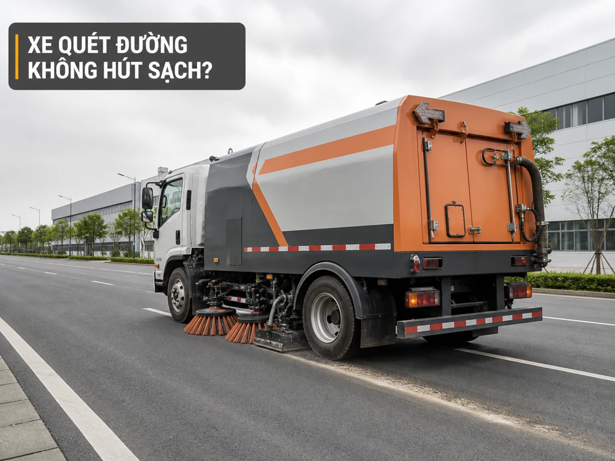Xe quét đường không hút sạch để lại vệt bụi trên mặt đường