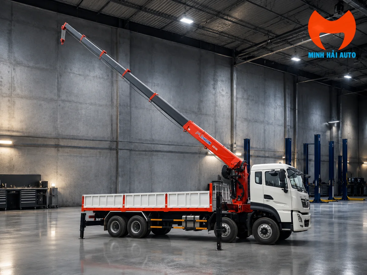 Xe tải cẩu 15 tấn dạng cần ống lồng đang vươn cần