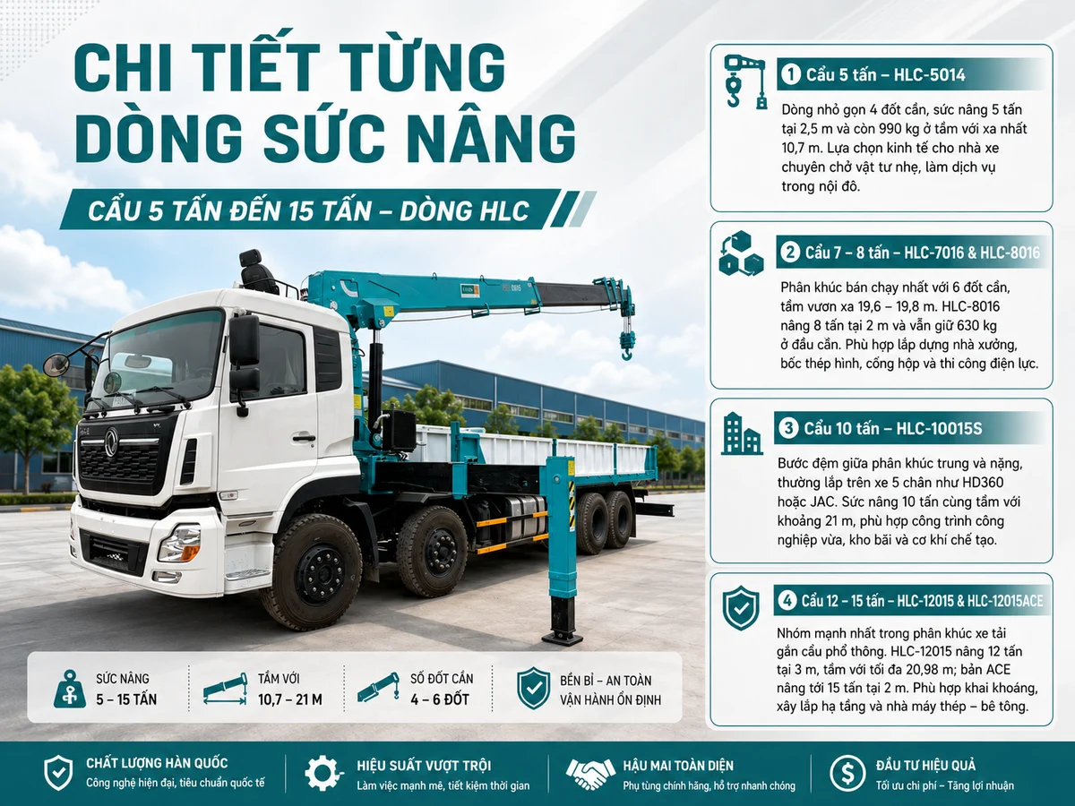 Xe tải gắn cẩu Hyundai sức nâng 5-15 tấn