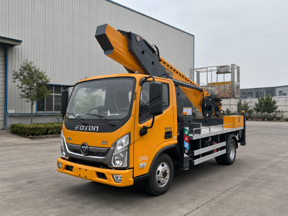 Xe thang nâng người Foton 32m với cần ống lồng và cần gấp thủy lực