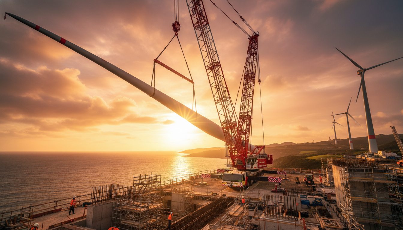 Xe cẩu bánh lốp Liebherr chinh phục các siêu dự án điện gió với tải trọng cực lớn.