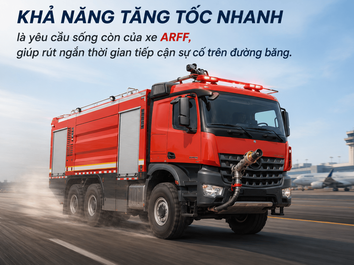 Xe chữa cháy 12 khối Mercedes-Benz 6x6 tăng tốc trên đường băng