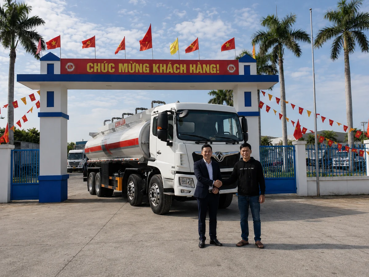 Xe xitec chở xăng dầu 24m3 Dongfeng vận hành tại kho xăng dầu, cây xăng và công trường