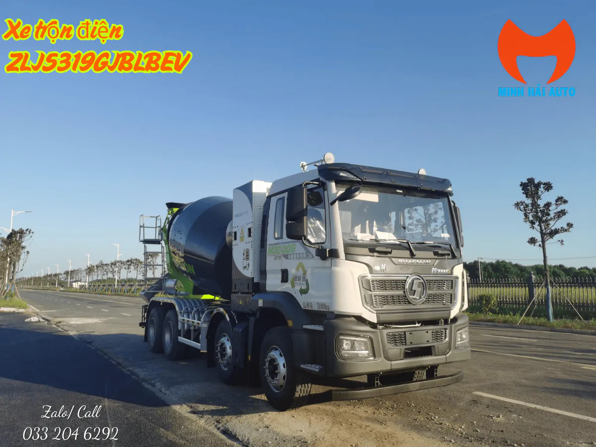 Xe trộn bê tông điện Zoomlion ZLJ5319GJBLBEV nhìn chéo từ phía trước