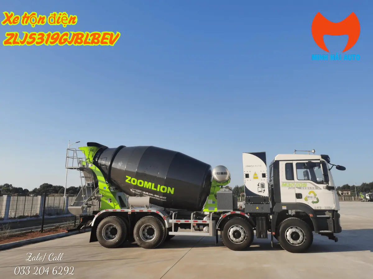 Xe trộn bê tông điện Zoomlion nhìn ngang bên phải