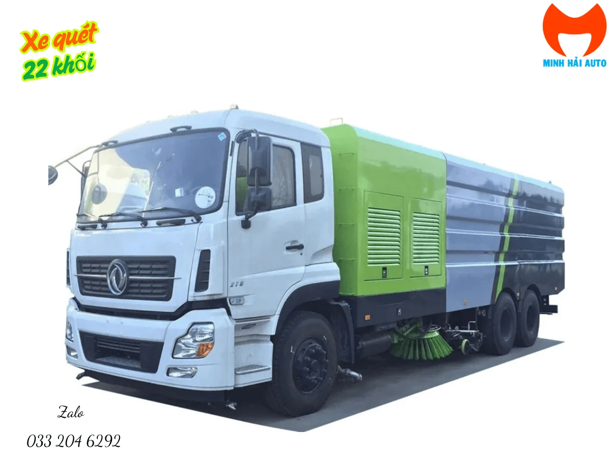 Xe quét đường Dongfeng cabin trắng, thân xanh xám nhìn từ góc trước