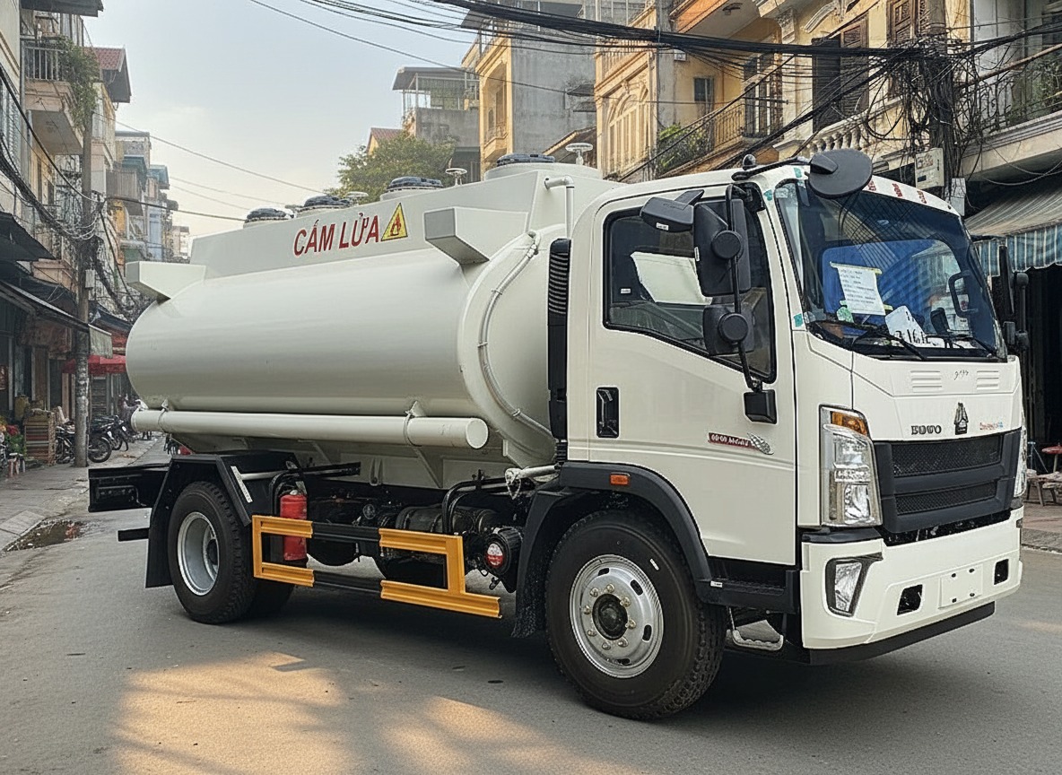 Xe bồn HOWO 11 khối nhìn từ phía trước bên phải