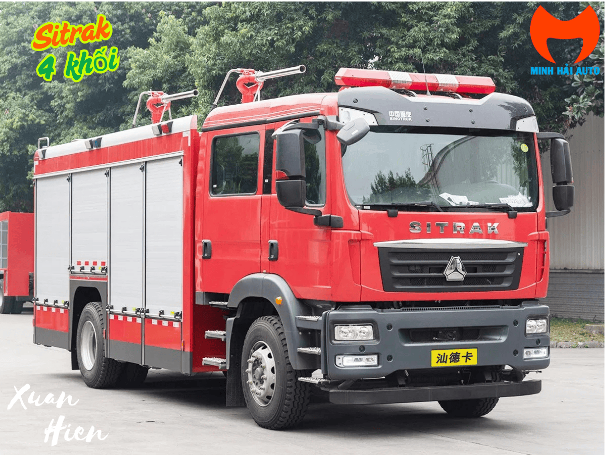 Toàn cảnh xe chữa cháy bột Sitrak 4 khối nhìn từ phía trước